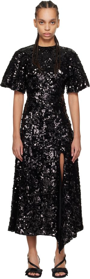 GANNI Robe longue noir en velours à paillettes