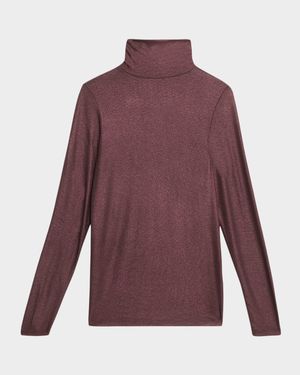 Metallic Long-Sleeve Turtleneck Top