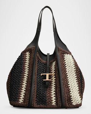 Medium Raffia T Timeless Tote Shopping Bag
