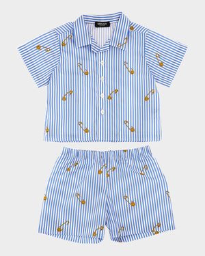 Boy's Striped Medusa Pin Poplin Top & Bottom Set, Size 6M-18M