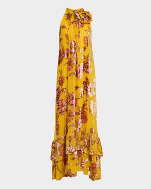Fil Coupe Tiered Halter Maxi Dress