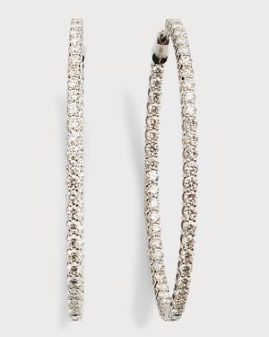 18k White Gold 28 Round Diamond 2" Hoop Earrings, 5.04tcw
