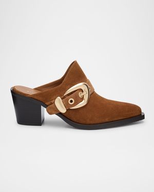 Maven Suede Buckle Western Mules