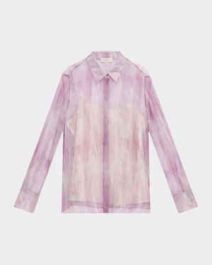 Scottie Button-Down Sheer Silk Blouse