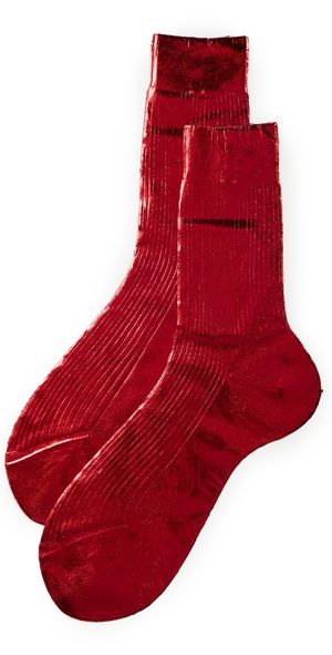 Maria La Rosa Laminated Ribbed Silk Socks Red One Size