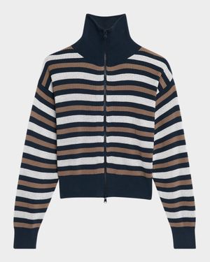Winter Marina Stripe Knit Zip-Front Sweater