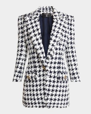 Long Tweed Houndstooth Blazer
