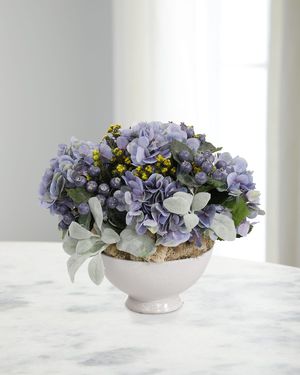 Blue Bayou 12" Faux Floral Arrangement in Porcelain Bowl
