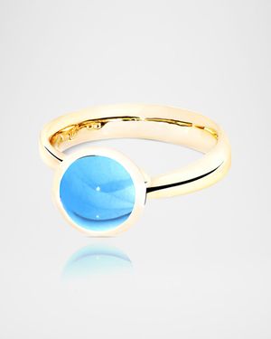 Bouton 18K Yellow Gold Small Swiss Blue Topaz Cabochon Ring, Size 7