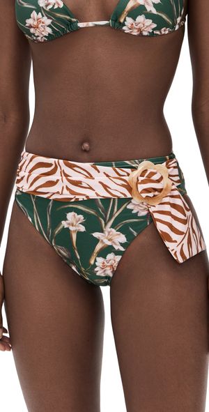 PatBO Botanic Retro High Waist Bikini Bottoms Dark Green XS