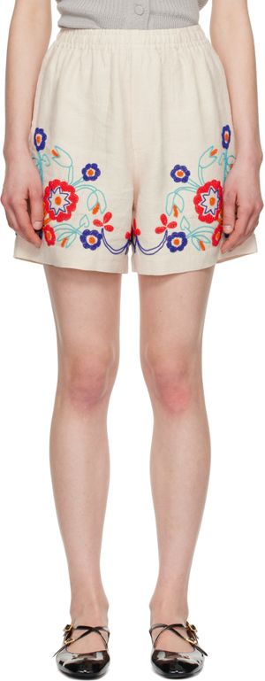Bode Off-White Beaded Garden Party Shorts