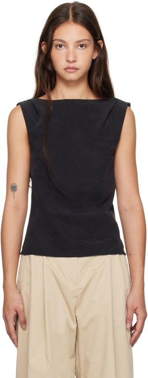 St. Agni Black Draped Cowl Top
