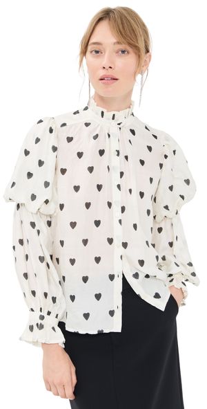 Alix of Bohemia Mazie Onyx Heart Silk Shirt White S