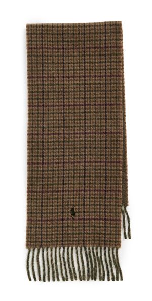 Polo Ralph Lauren Reversible Menswear Scarf Olive Check One Size