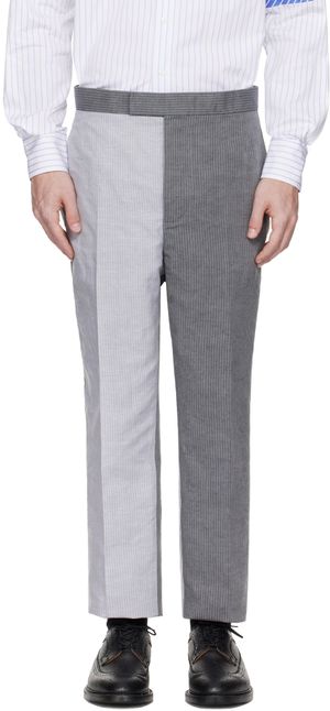 Thom Browne Gray University Stripe Linen Cotton Trousers