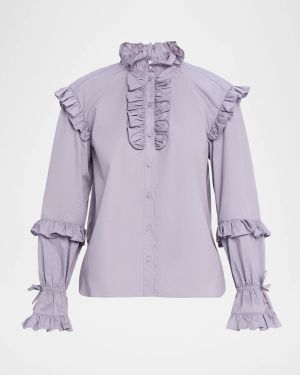 Michelle Long-Sleeve Ruffled Poplin Top