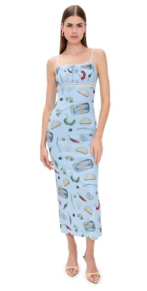 Bailey Rose Printed Midi Dress Powder Blue M
