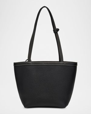 Park Medium Topstitched Tote Bag in Pebbled Leather