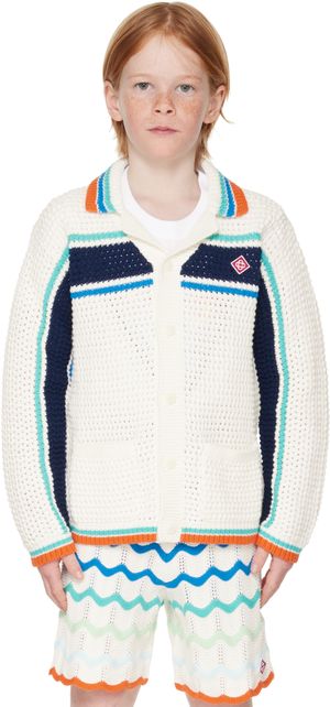 Casablanca Kids Off-White Crocheted Tennis Stripe Overshirt