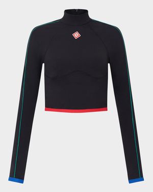 Stripe Long-Sleeve Cropped Activewear Top