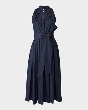 Pleated Self-Tie Full Midi Dress