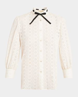 Daisy Polka-Dot Sangallo Button-Down Shirt