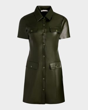 Jamie Vegan Leather Collared Shirtdress
