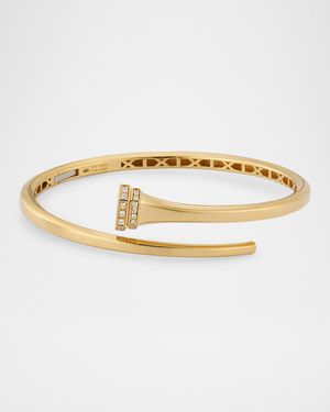 18K Yellow Gold Crivelli Pillar Diamond Bypass Bangle Bracelet