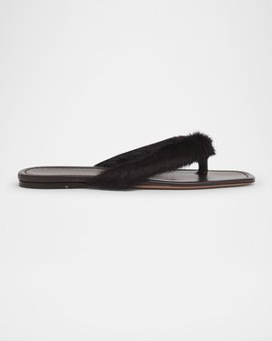 Loly Fur Leather Thong Sandals