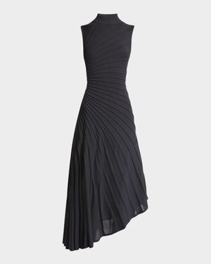 Sleeveless High-Neck Sculpted Midi Dress
