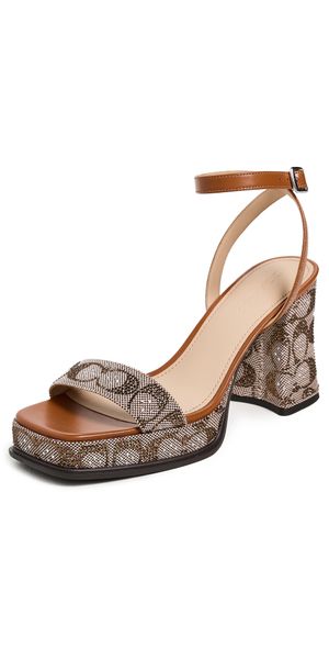 Coach Crystal Signature Jacquard Sandals COCOA/BURNISHED AMBER 8.5