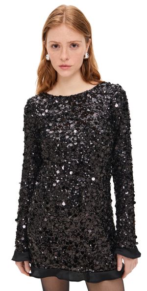 Show Me Your Mumu Maddison Ruffle Dress Black Metallic Sequins M