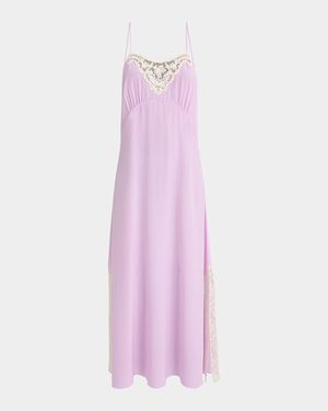 Lace-Trim Silk Midi Slip Dress