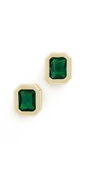By Adina Eden Bezel Baguette Stud Earrings Emerald Green One Size