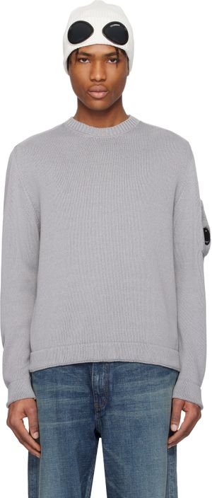 C.P. Company Gray Compact Cotton Crewneck Lens Knit Sweater