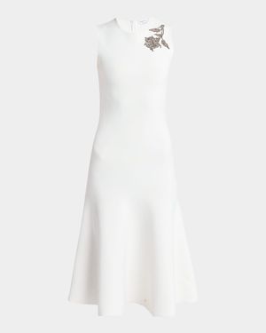 Crystal Embroidered Sleeveless Flared Midi Dress