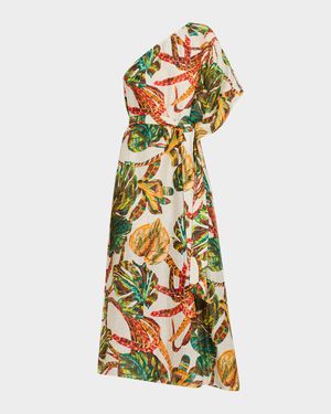 Farrow Asymmetric Linen-Silk Midi Dress