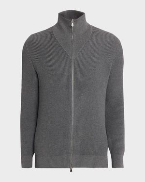 Men's Cotton Rib High-Neck Zip Cardigan