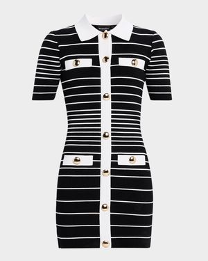 Kiersten Metallic Stripe Knit Collared Mini Dress