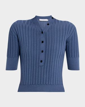 Lunea Ribbed Wool Elbow-Sleeve Sweater
