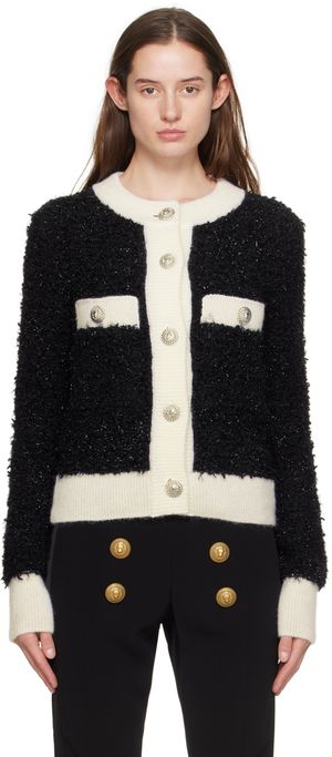 Balmain Black & White Textured Cardigan