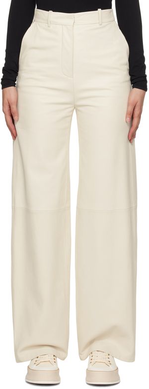 Boss Pantalon ample blanc cassé en cuir
