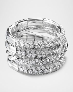 Paveflex Four Row Ring with Diamonds in 18K White Gold, 14mm