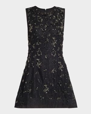 Evelina Crystal-Embellished Lace Mini Dress
