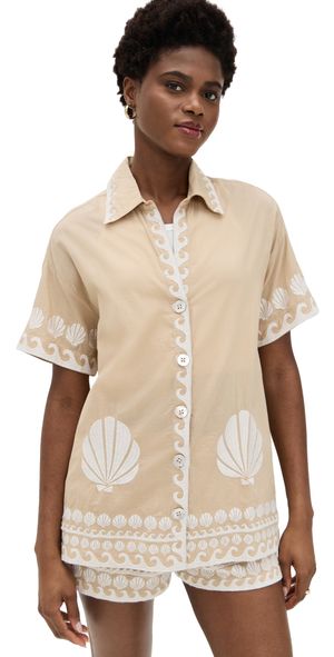 Show Me Your Mumu Parker Button Down Latte Capri Shells L