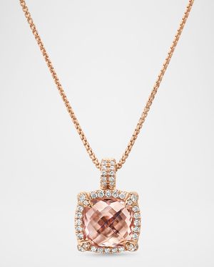 Chatelaine Pendant Necklace with Morganite and Diamonds in 18K Rose Gold, 11mm, 16-18"L
