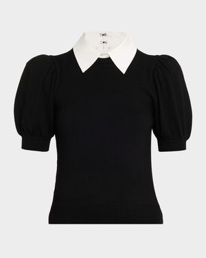 Chase Puff-Sleeve Sweater With Detachable Collar