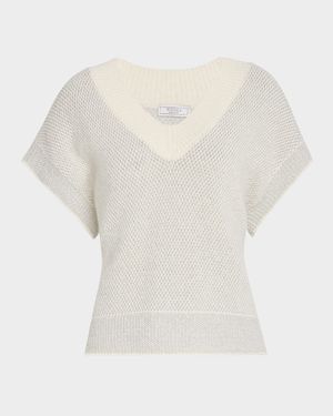 Knit Short-Sleeve V-Neck Sweater
