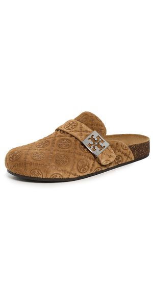 Tory Burch T Monogram Mellow Mules Golden Brown/Silver 10