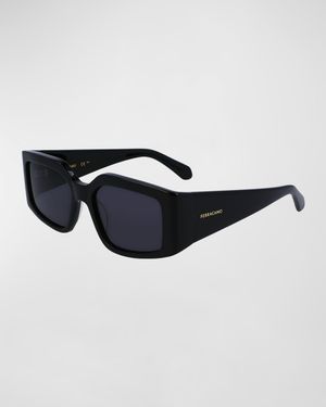 Micro-Logo Acetate Rectangle Sunglasses